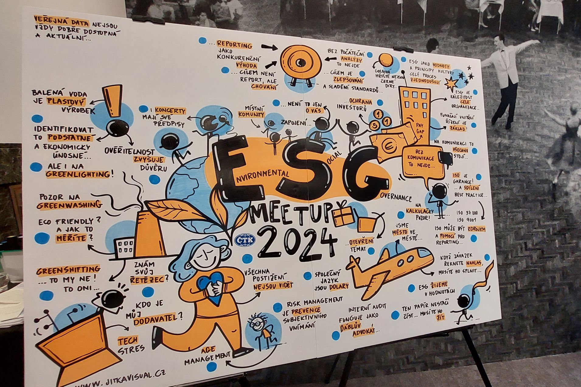 Grafický záznam z konference ESG meetup pořídila Jitka Jungmannová. Foto: ČTK